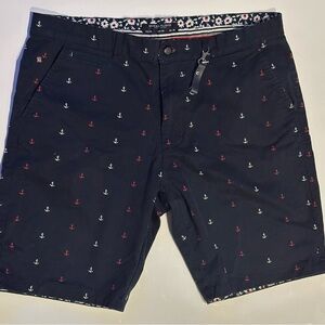 Denim & Flower Men's Anchors All Over Ricky Singh Shorts Size 36 red white blue